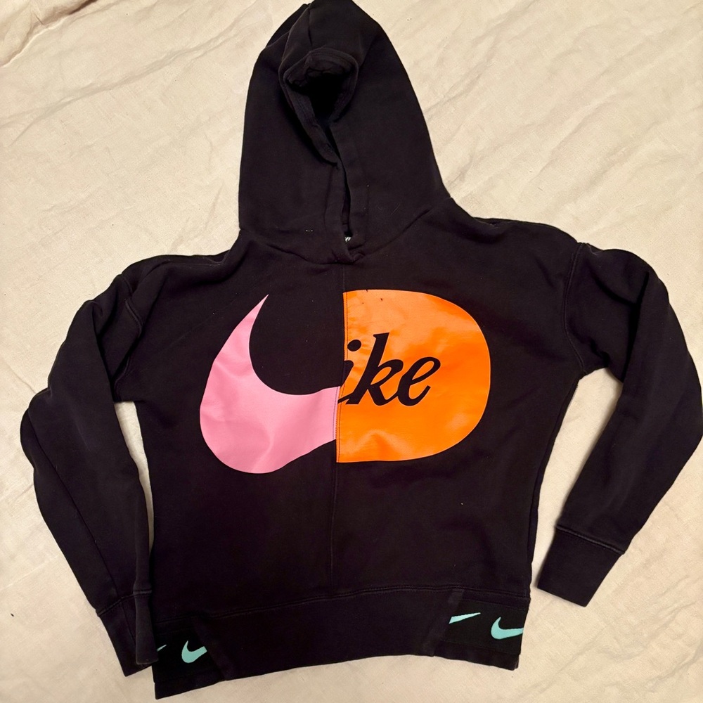 Nike Split Logo Hoodie Black Pink Orange Y2K Streetwear Kids L